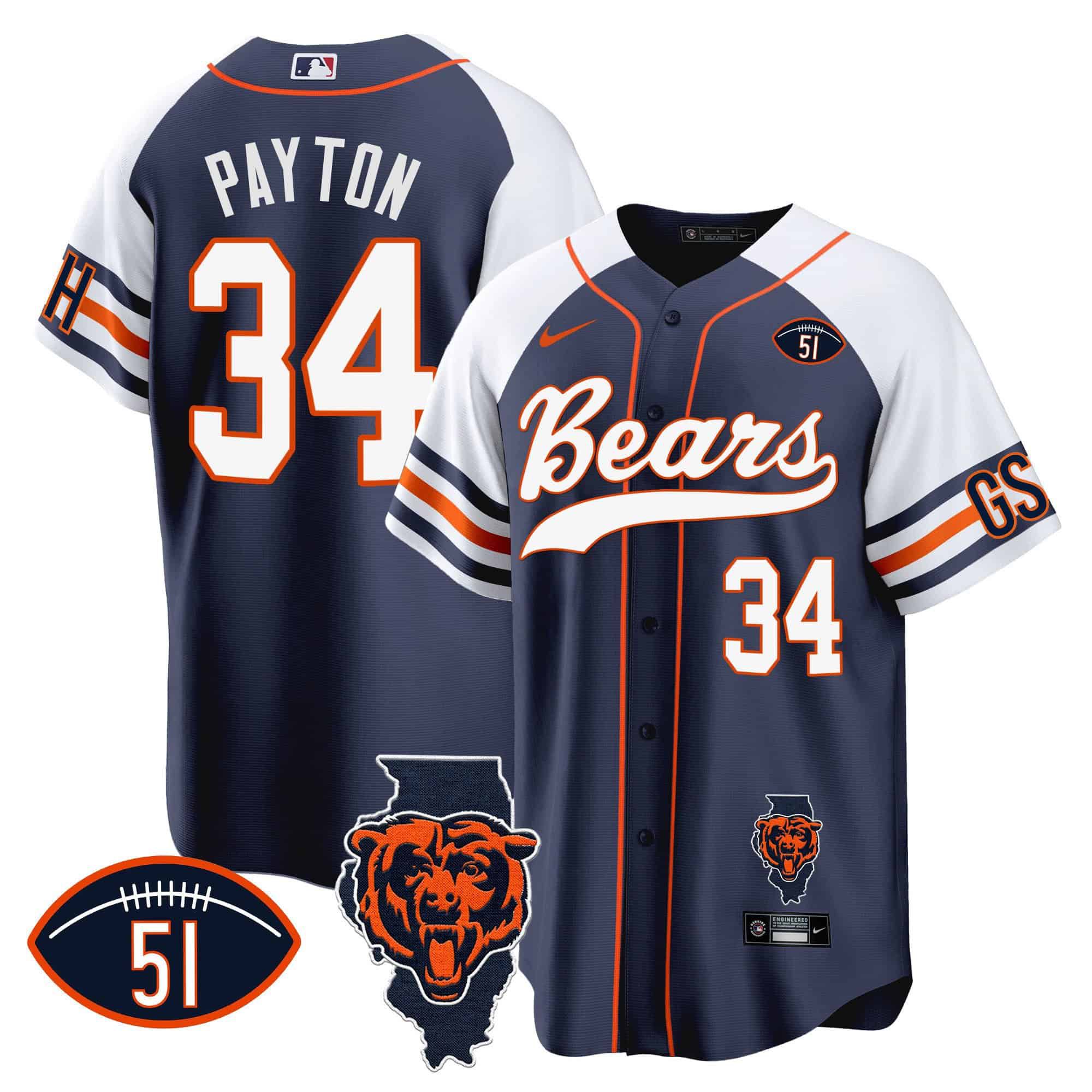 Men Chicago Bears #34 Payton Blue 2024 Nike Patch Baseball NFL Jersey->indianapolis colts->NFL Jersey